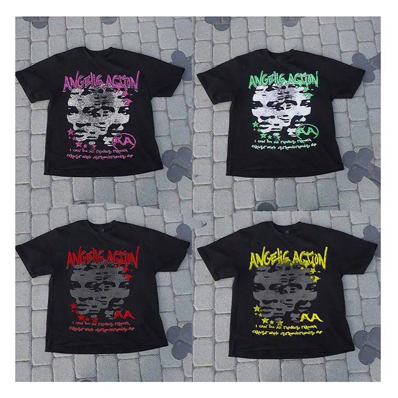 hongfeng produces customized black t-shirts for men with trendy abstract pattern designs.